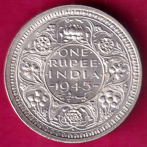 BRITISH INDIA 1945 BOMBAY MINT GEORGE VI ONE RUPEE BEAUTIFUL SILVER COIN :- OO707