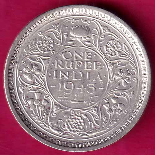 BRITISH INDIA 1943 BOMBAY MINT GEORGE VI ONE RUPEE BEAUTIFUL SILVER COIN -OO691