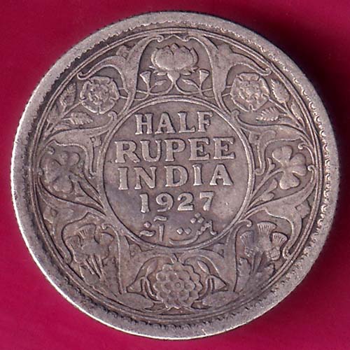 BRTISH INDIA 1927 GEORGE V HALF RUPEE BEAUTIFUL SILVER COIN :- OO1708