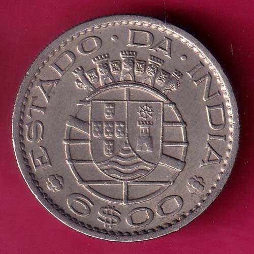 PORTUGUESE INDIA GOA 6 ESCUDO 1959 RARE COIN  :- OO2047