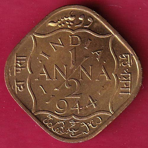 BRITISH INDIA 1944 GEORGE VI 1/2 ANNA COIN @HUB1889