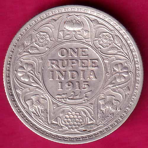 BRITISH INDIA 1915 GEORGE V ONE RUPEE BEAUTIFUL SILVER COIN:- OO458