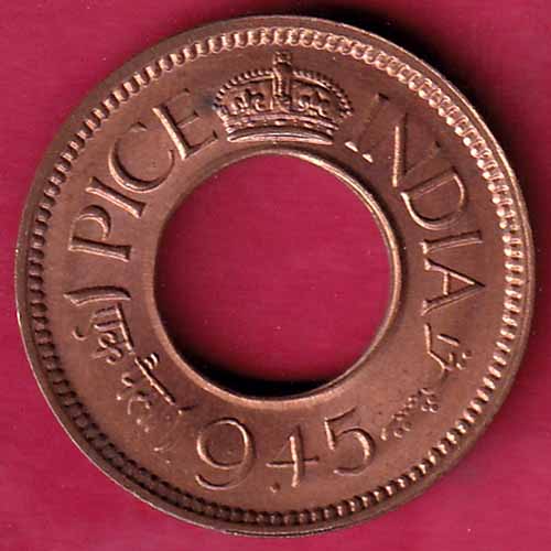 British india king bombay mint george vi 1945 one pice beautiful copper Coin :- S2170