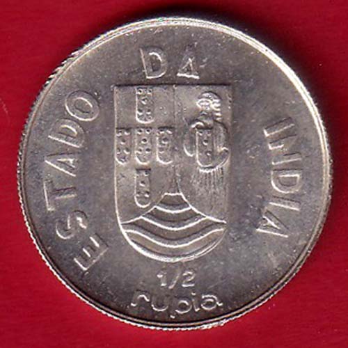 Portuguese India 1936 1/2 rupia  beautiful silver coin - oo5384