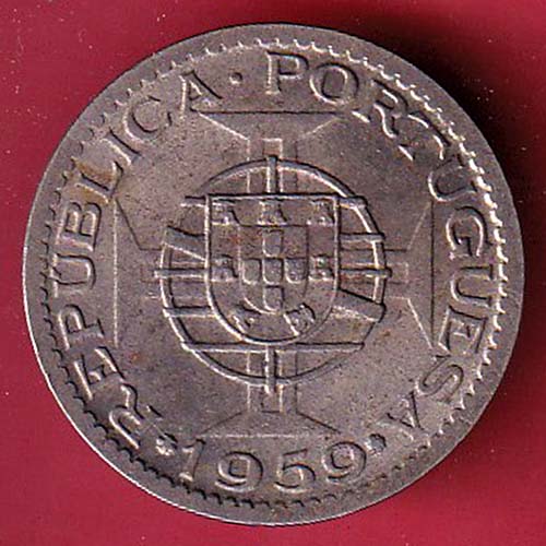PORTUGUESE INDIA GOA 1 ESCUDO 1959 COIN–OO5802