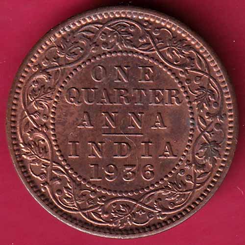 BRITISH INDIA 1936 GEORGE V ONE QUARTER ANNA :- S2692