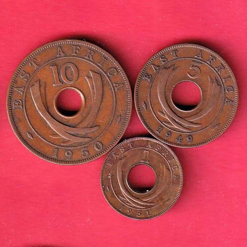 Set : East Africa 1950 Ten cent, 1949 five cent, 1951 one cent – oo5622