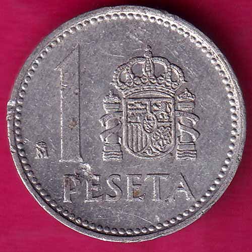 World Coin Spain One Peseta Juan Carlos I 1986  –@HUB2456
