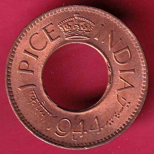 British india king george vi 1944 LAHORE MINT one pice copper coin - S1610