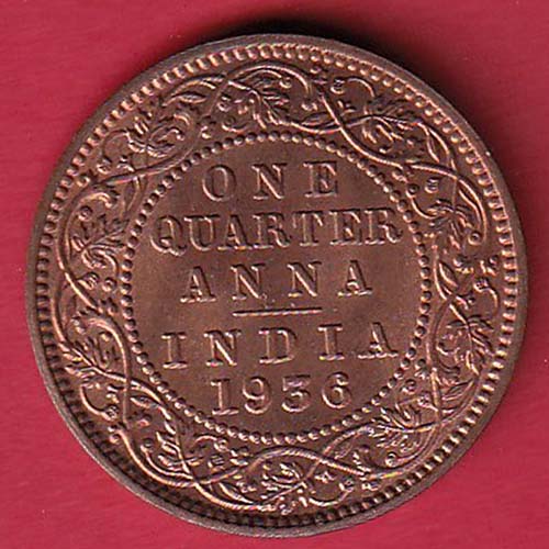 British india 1936 George v one quarter anna copper coin:- oo3389