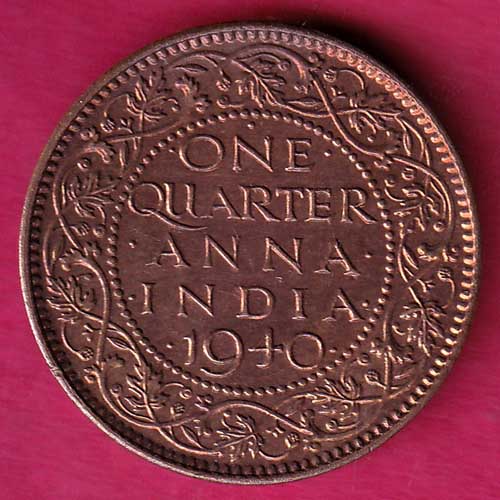 BRITISH INDIA 1940 GEORGE VI ONE QUARTER ANNA–@HUB1904