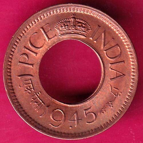 UNC british india king george vi 1945 one pice copper coin:- OO383
