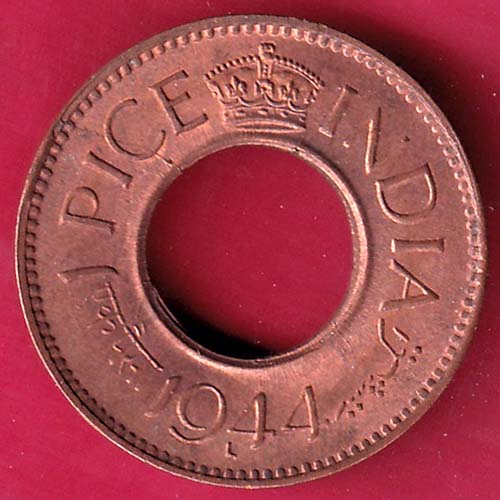 British india king george vi 1944 LAHORE MINT one pice copper coin–@HUB2219