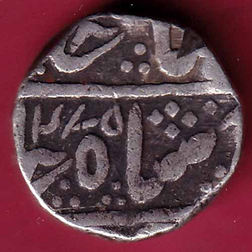 INDORE STATE SUN FACE INO SHAH ALAM II MALHAR RAO ONE RUPEE SILVER–@HUB1506