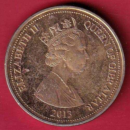 ELIZABETH II QUEEN OF GIBRALTAR 2013 CROWNED 1838 & 1953 ONE CROWN – oo4123