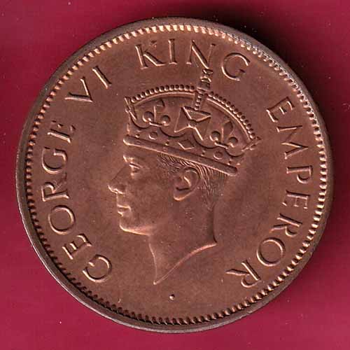 BRITISH INDIA 1940 GEOGR VI ONE QUARTER ANNA –@HUB1770