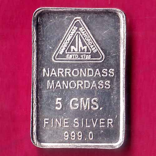 SILVER BAR W – 5.05 gm :NARRONDASS MANORDASS ESTD 1788 RARE BAR-OO669