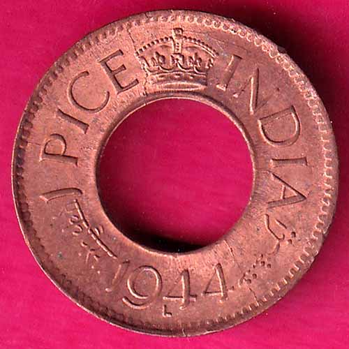 UNC british india king george vi 1944 LAHORE MINT one pice copper coin :- OO413
