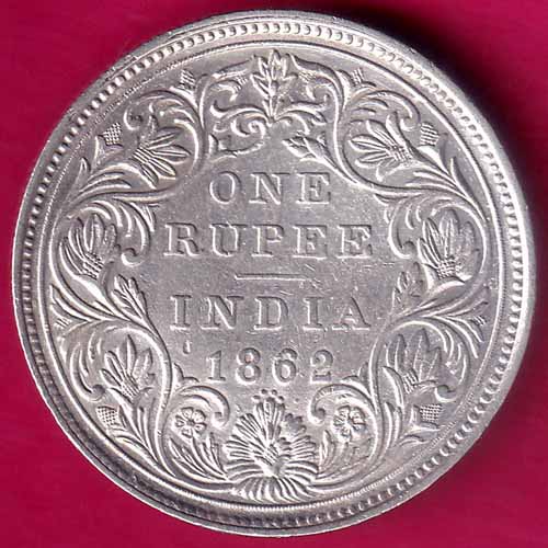 BRITISH INDIA (0/4 DOT) 1862 VICTORIA QUEEN ONE RUPEE BEAUTIFUL SILVER COIN :- OO702