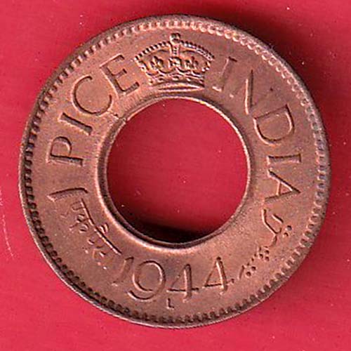 British india king george vi 1944 LAHORE MINT one pice copper coin:- OO3025