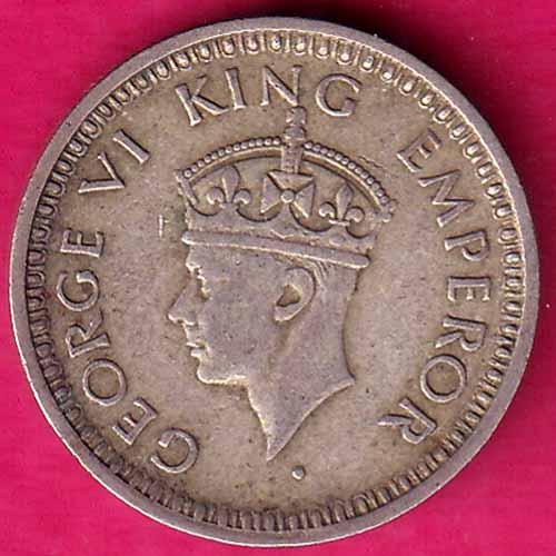 British India 1943 BOMBAY MINT George Vi 1/4 Rupee Rare Silver coin–@HUB3906