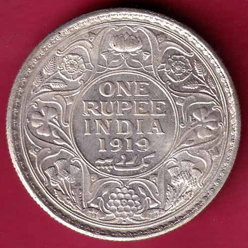 British India 1919 Bombay Mint George V One Rupee Silver Coin  – S962