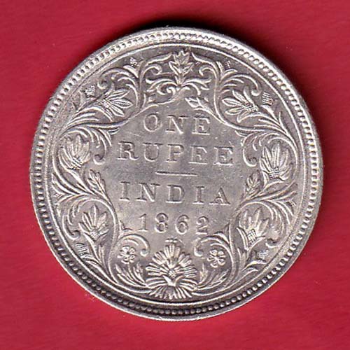British India {3 Dots } 1862 Victoria Queen One Rupee Silver Coin