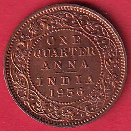 BRITISH INDIA 1936 GEORGE V ONE QUARTER ANNA–@HUB5285