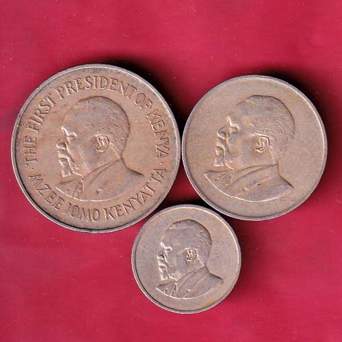 3 Coin set REPUBLIC OF KENYA  MJEE JOMO KENYATTA 2 SHILLING,1SHILLING AND 50 CENTS COINS–@HUB4480