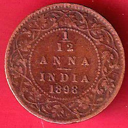 BRITISH INDIA 1898 VICTORIA empress 1/12 ANNA copper coin– oo5851