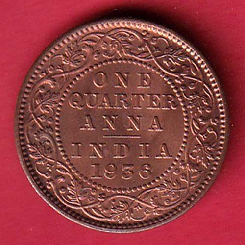 British india 1936 George v one quarter anna copper coin- oo5460