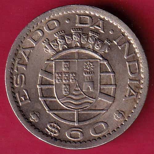 PORTUGUESE INDIA 1959 GOA 60 CENTAVOS RARE COIN  :- S2256