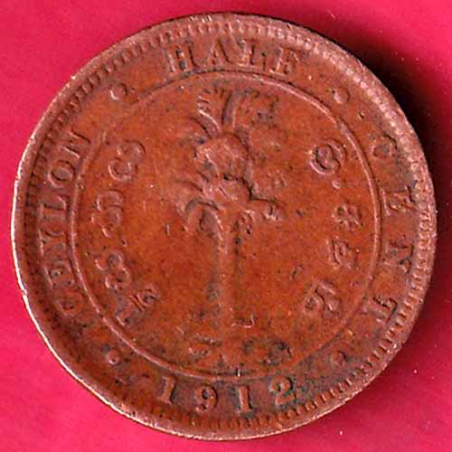 George V King And Emperror Of India Ceylon Half Cent 1912:- S2414