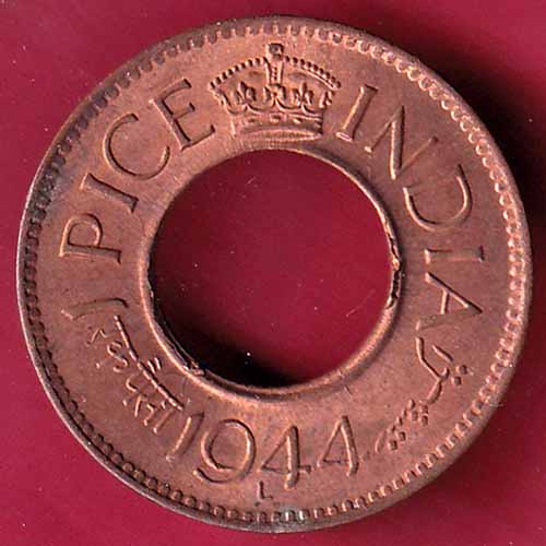 British india king george vi 1944 LAHORE MINT one pice copper coin–@HUB2214