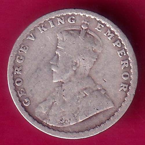 BRITISH INDIA 1914 BOMBAY MINT GEORGE V TWO ANNAS BEAUTIFUL SILVER COIN :- OO1746