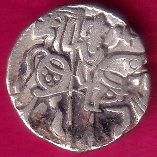 Hindushahia, kabul n gandhara silver drachma horseman n bull –@HUB2671