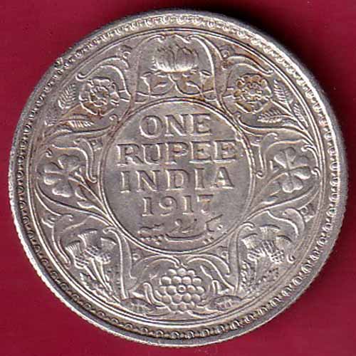 British India 1917 George v Emperor One Rupee silver coin –VA921