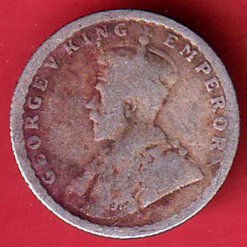 British India 1918 George v 1/4 Rupee silver coin :- OO3118