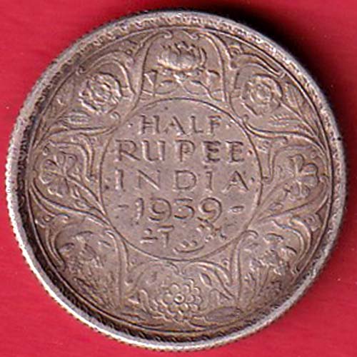 BRITISH INDIA 1939 GEORGE VI HALF RUPEE SILVER COI –oo4105