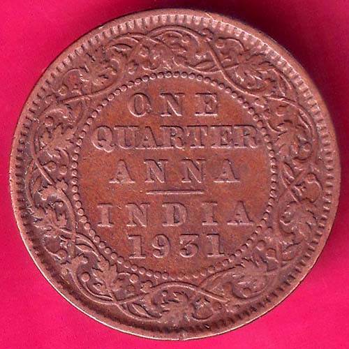 BRITISH INDIA 1931 ONE QURTER ANNA COPPER COIN–@HUB2917