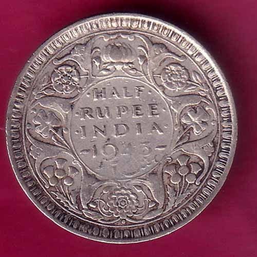 British India 1943 BOMBAY MINT George Vi Half Rupee Rare Silver coin –@HUB3594