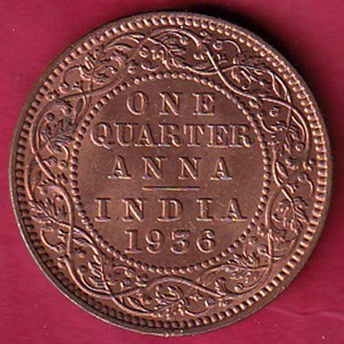 British india 1936 George v one quarter anna copper coin  :- hub 4629