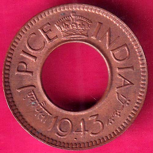 British india king george vi 1943 one pice beautiful copper coin–@HUB3971
