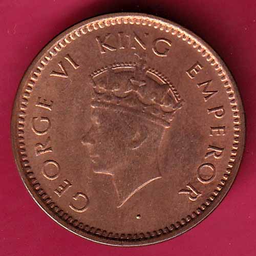 BRITISH INDIA 1939 GEORGE VI 1/2 PICE COPPER COIN–@HUB1788