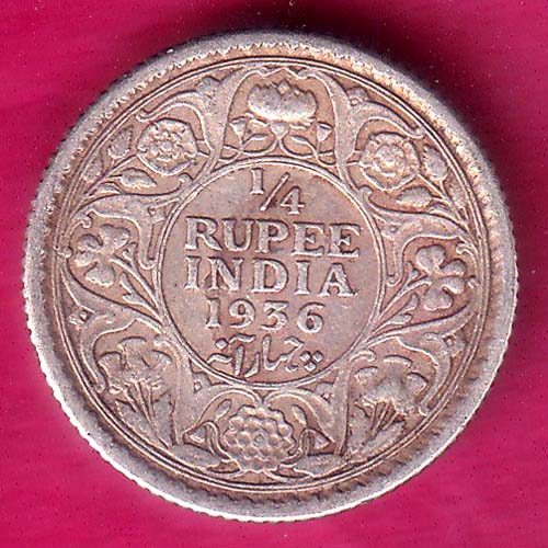 BRITISH INDIA 1936 1/4 RUPEE:- OO1612