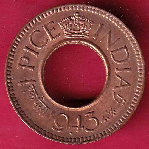 British india king bombay mint george vi 1943 one pice beautiful copper Coin –@HUB2365