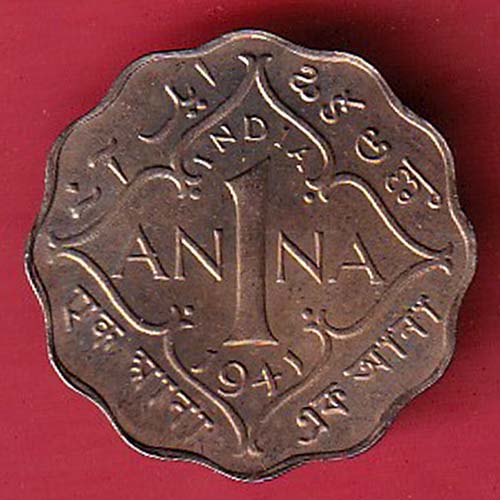 british india 1941 one anna george vi coin:- OO2959
