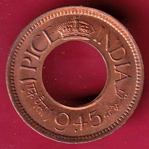 British india king bombay mint george vi 1945 one pice beautiful copper Coin–@HUB2058