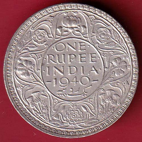 BRITISH INDIA 1940 BOMBAY MINT GEORGE VI ONE RUPEE BEAUTIFUL SILVER COIN –@HUB5297