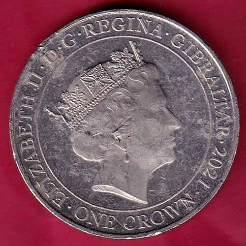 ELIZABETH II DEI-GRA REGINA. GIBRALTAR 2021 UNC one crown 70 Years Strength and Stay -VA203